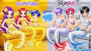 Huntrix & Saja Boys: Golden Girl vs Silver Boy Glow Up Into Mermaid Fashion| DIY Fashion Paper Dolls