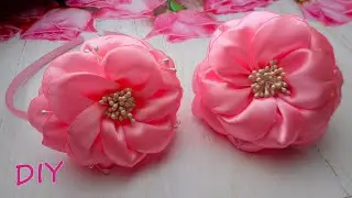 Пышный цветок из атласной ленты DIY OlgaRibbons