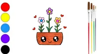 How To Draw A Flower Pot | Flower Pot Drawing Easy Step By Step | Flower Pot Drawing & Colouring 