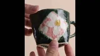Hatsuichi Mino Ware Handcrafted Oribe Sakura Ceramic Coffee Cup/Saucer Set - MASU