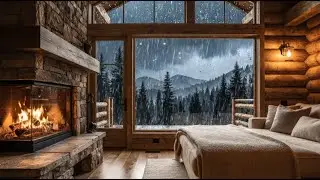 8 Hours of Cozy Cabin Fireplace with Rain & Thunder Outside 🌧️⚡🔥 | Deep Sleep Ambience