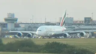 Emirates Airbus A380 takeoff from Manchester airport with ATC audio