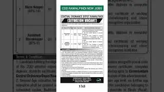 COD RAWALPINDI CENTRAL ORDNANCE DEPOT NEW JOBS ANNOUNCED 🇵🇰 2025 #COD #NEWJOBS #JOINNOW