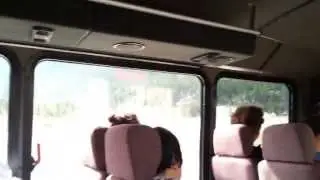 Driving into canmore on bus