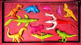clean up the muddy animals of jurassic world velociraptor, tirex, mosasaurus, spinosaurus, iguana