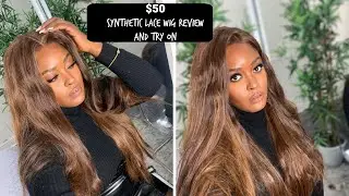 THIS WIG WAS $50!  'Friday Night Hair' synthetic brown lace wig REVIEW AND TRY ON.