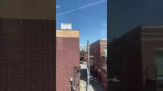 Riding the L train in Chicago on a bridge