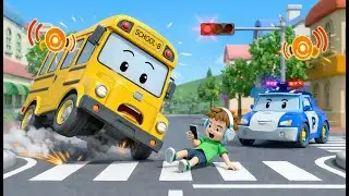 🛑 Don't Text & Walk! Kevin's Close Call with SchoolB 🚌 | Robocar Poli Traffic Safety