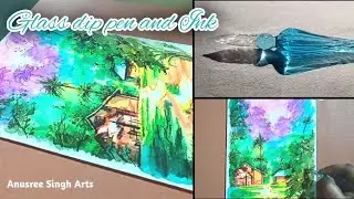 Glass dip pen and Ink drawing. How to draw with a glass dip pen. How to paint with ink.