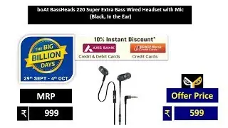 boAt BassHeads 220 Super Extra Bass Wired Headset with Mic  (Black, In the Ear)