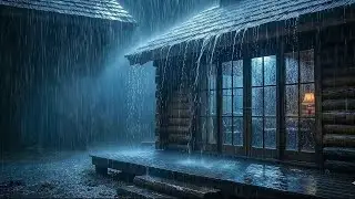 Heavy Rain & Thunder at a Cozy Log Cabin at Night | Deep Sleep Sounds