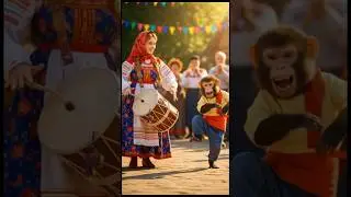 Russian Girl on Drum, Monkey on Fire! 🥁🐒🔥||#short