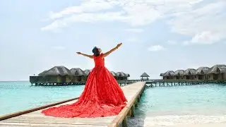 model red gown shoot in maldives  / Corona time travel photo shoots 2021  / kushivinu beach shoot