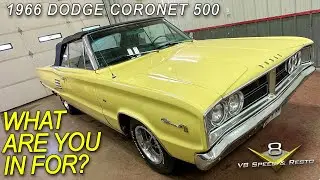 Dodge Coronet 500 Convertible 1966 года: прогулка и ремонт Certicard V8 Speed ​​and Restoration Shop