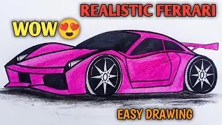Реалистичное руководство по рисованию суперкара Ferrari | Пошаговый эскиз автомобиля Ferrari | Ле...