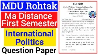 Mdu Ma Distance 1st Semester International Politics Question Paper | Ma International Politics Paper