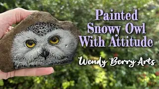 Snowy Owl with Attitude | Realistic Rock Painting