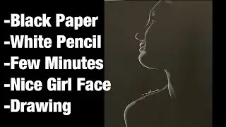 How to draw GIRL FACE easy in Black Paper. Drawing on BLACK PAPER for the FIRST TIME (JUST White)