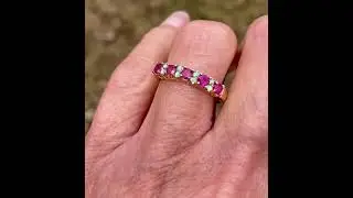 Vintage Gold Opal and Ruby Stacking Ring Band