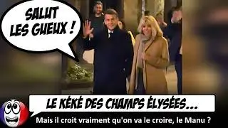 Brigitte and Manu look ridiculous in a staged scene on the Champs-Élysées...