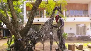 Giraffe metal sculpture installation at Uhuru Gardens Museum By Meshack Oiro