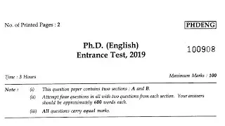 Phd (English) Entrance Test 2019 Question paper