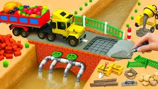 diy mini tractor builds a strong bricks bridge after crocodile destruction /science project