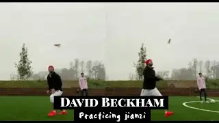 David Beckham practicing jianzi for the first time