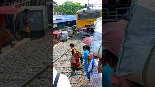 Risky railroad crossing । Indian local train short video । Crowd Railway Station #shorts #train