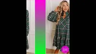 Green Plaid Print Frilly Collar Long Sleeve Shift Mini Dress