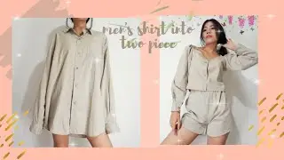 DIY clothes|Men's shirt into two piece set| DIY puff sleeve blouse-short pants|CLOTHING HACK