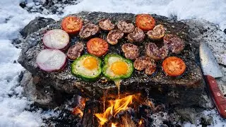 Pleasent Valley Wild BREAKFAST on Hot 🔥 Stone | With a Surprise Veg and Meat Burger