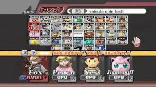 Fox VS Peach VS Ness VS Jigglypuff | 3 Min Coin | Super Smash Bros Brawl Fight 190