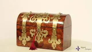 Antique Burr Walnut Cut Brass Mounted Stationery Box