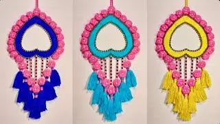 ✨ DIY Adorable Heart Wall Hanging with Tassels & Beads | Super Cute Yarn Craft Ideas 🧶💕