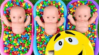 3 Minutes Satisfying Video | Mixing Funny Candy ASMR & Make Up in 3 Bathtubs with Magic M&M's Slime