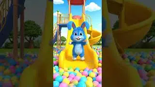 Blue Bunny Slides Down Big Yellow Slide! 🌈 Fun Ball Pit Splash 🐰 #viral
