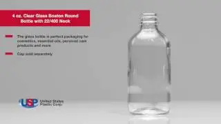 4 OZ. CLEAR GLASS BOSTON ROUND BOTTLE WITH 22/400 NECK | U.S. Plastic Corporation&reg;