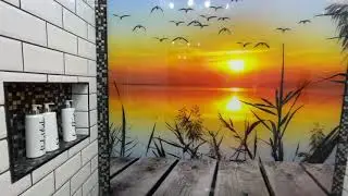 Printed Landscape Sunset Glass Bathroom Feature Wall Splashback by CreoGlass