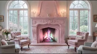 &ldquo;Rose Manor&rdquo; 💐 Pastel Parlor Ambience: Pink Fireplace & Rainbow Flames | Relaxing Video