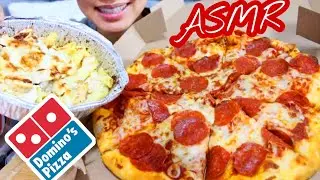 ASMR Domino's Pepperoni Pizza + Cheesy Chicken Alfredo Pasta Eating Sounds | Twilight