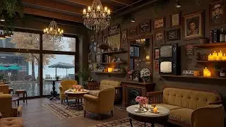 Warm Autumn Retro Coffee Ambience 🍁 Jazz Piano & Rainy Caf&eacute; Vibes for Peaceful Moments