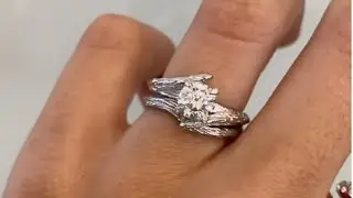 Roan & Autumn - Platinum Nature Inspired Bark Textured Round Diamond Wedding Ring Set