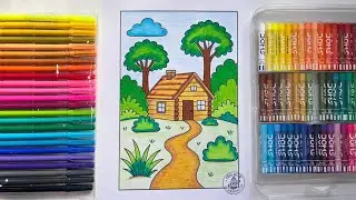 Nature Cottage Coloring Page &ndash; Easy Landscape colouring  for Kids 🎨