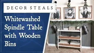 Decor Steals' Whitewashed Spindle Table with Wooden Bins