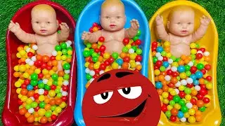 Full of 3 Rainbow BathTubs Candy with M&M's & Magic Slime Cutting Video