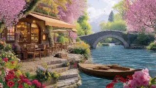 Peaceful Cherry Blossom Forest Ambience on Spring Terrace by the Lake with Birdsong, Gentle Breeze