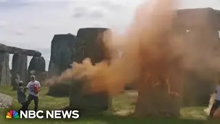 Climate protesters arrested for spraying orange paint on Stonehenge