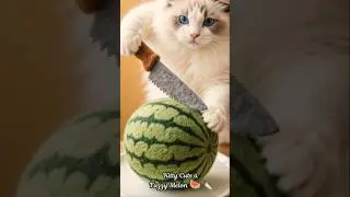 Kitty Cuts a Fuzzy Melon, ASMRimo #ASMRimo #CuteCat #FuzzyMelon #OddlySatisfying #ASMRshorts #ai