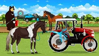 3 Horses 🐎 Join Forces to Help Farmer Bear Finish the Farm Work! Vehicles Farm Life